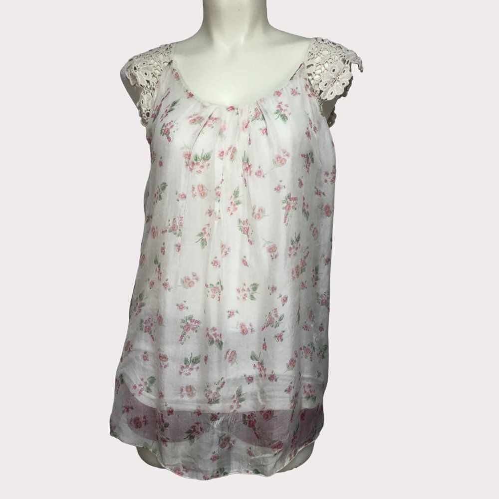 ELENA  Baldi Silk Floral Sleeveless Top Size Small